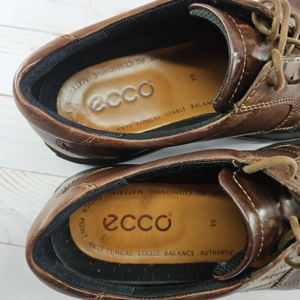 ECCO Helsinki Mens 44 Size 10/10.5 Brown Leather Bike-Toe Oxford‎ Dress Casual